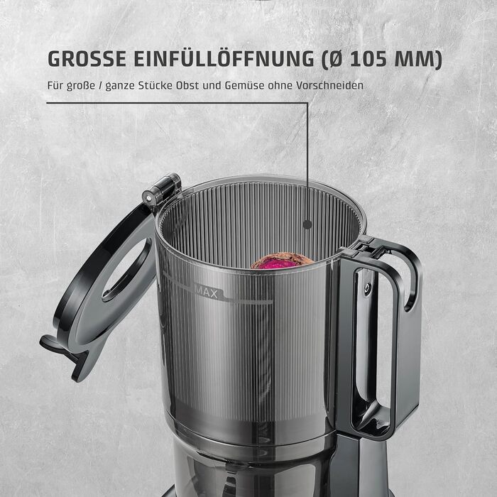CASO Juice Fit - повільний соковичавник, переможець тесту Haus & Garten, 40 обертів/хв, велика завантажувальна воронка 130 мм, чорний