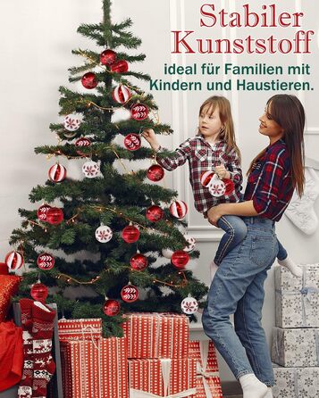 Набір прикрас на ялинку 40 шт. червоно-білі, 6 см, пластикові, з підвісками, небрудні, різноманітні поверхні та візерунки, для внутрішнього та зовнішнього використання