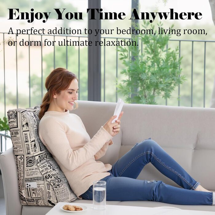 Вигнуте подушення для читання в ліжко, підголівник, клиновий подушок для підтримки спини, піднятий подушок для сидіння в ліжко або диван, знімний чохол (газета, 60 см)