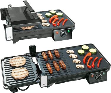 Rosenstein & Söhne 2-in-1 Electric Table Grill with Contact Grill & Grill Plate - 2000W