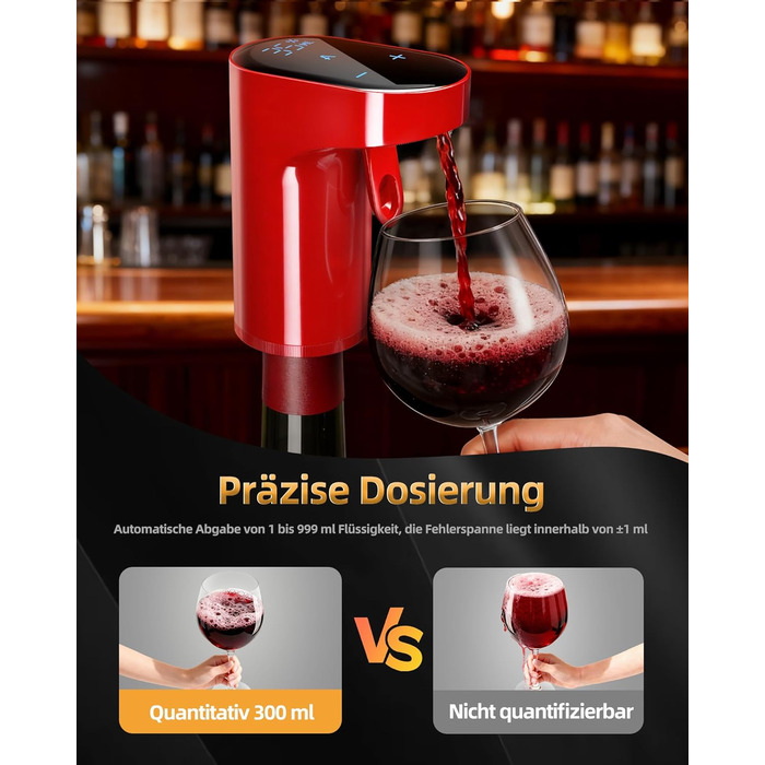 Електричний декантер для вина 5-в-1 з регулюванням дозування та цифровим виливом, автоматичний розливач вина, подарунок на День народження/День Святого Валентина (червоне)
