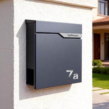 Поштовий ящик Zedelmaier з газетницею Anthrazit RAL 7016: Персоналізований настінний поштовий ящик з нержавіючою табличкою та 3D номером будинку, сучасний, стійкий до погодних умов, подвійне порошкове покриття