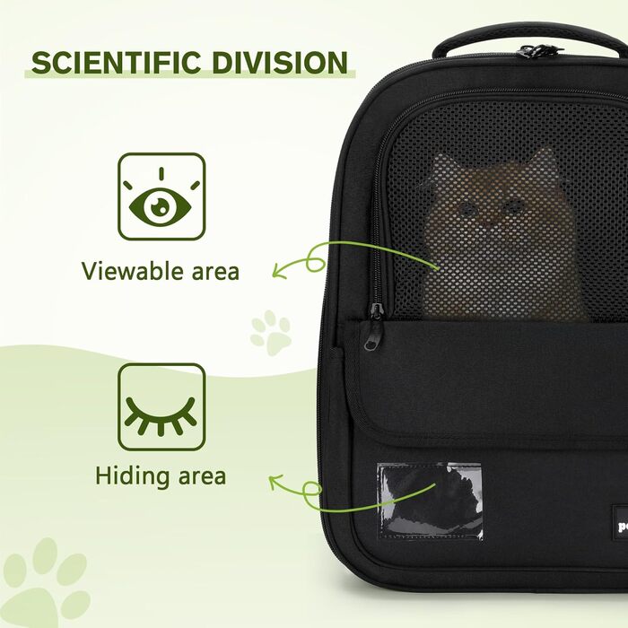 Рюкзак для кота Pecute, 6 кг, для маленьких собак, дихаючий, з безпечним тросом та замком, чорний