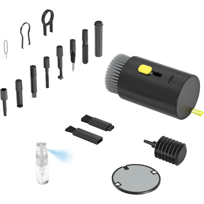 Набір для чищення клавіатури та екрану 20 в 1: очищувач екрану, щітка для клавіатури, для ноутбука, планшета, комп'ютера, монітора, камери (чорний)