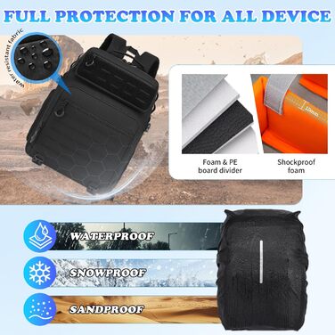 Рюкзак для камери FRETHIND: водонепроникний фоторюкзак для Canon, Nikon, Sony, дрона, об'єктива та ноутбука (з дощовиком), чорний