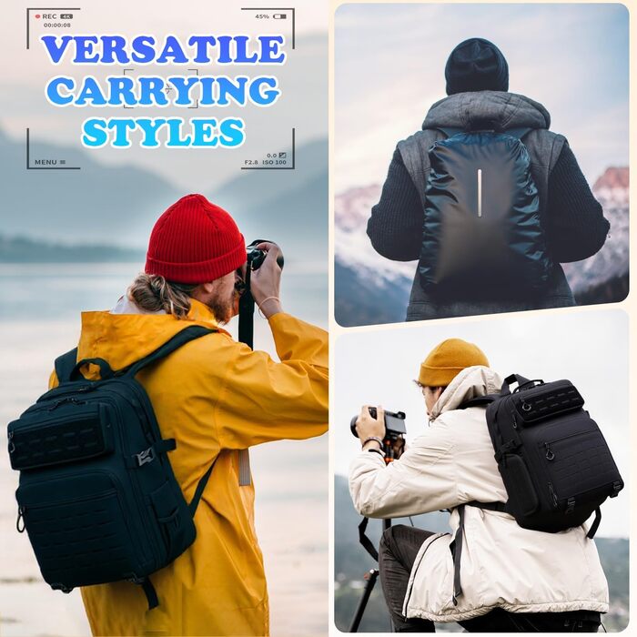 Рюкзак для камери FRETHIND: водонепроникний фоторюкзак для Canon, Nikon, Sony, дрона, об'єктива та ноутбука (з дощовиком), чорний