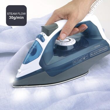 Праска з парою Black+Decker Blau BXIR2200E, 2200 Вт, пластик, 370 мл, 120 г/хв