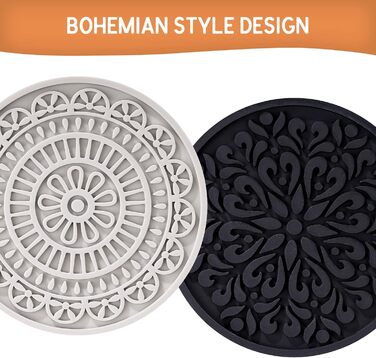 Drink Coasters, Silicone Coasters with Holder, Set of 8, Boho Style Grooved Pattern, Table Protector Coffee Coasters for Desk, Kitchen, Bar, Machine Washable & Heat Resistant