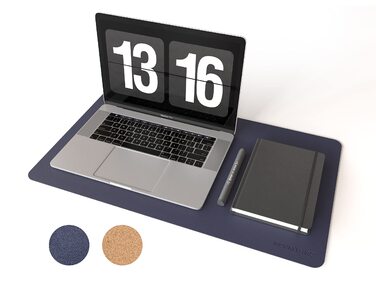 Килимок для миші RENMTURE двосторонній: Корк + PU-шкіра, 90x43 см, для офісу та дому, водостійкий, антиковзкий, захист столу (Темно-синій)