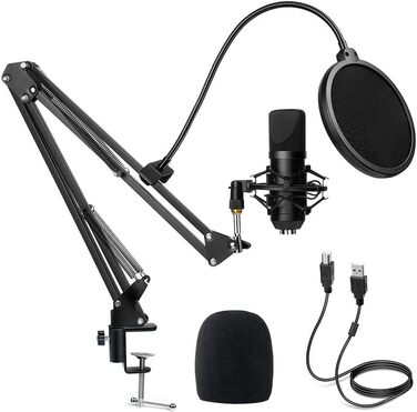 Мікрофон конденсаторний Diealles Shine для запису, подкастів та стрімінгу. Комплект з кріпленням, штативом та поп-фільтром. 192KHz/24 Bit