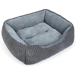 JOEJOY Dog Bed, Medium Dogs, Washable Dog Basket, Fluffy, Non-Slip Plush Dog Bed, 63x53x20cm, Dog Beds for Small and Medium Dogs and Cats (L 51 x W 48 x H 15 cm, Grey)
