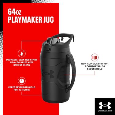 Under Armour Playmaker Sport-Krug, Insulated Water Bottle with Handle, Leak-Proof, 1.8 l, Black/Black