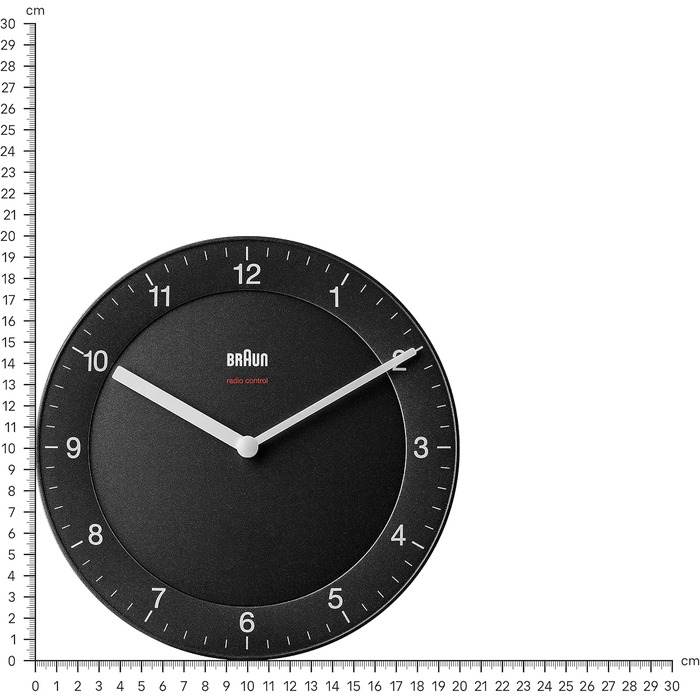 Braun Classic Radio Wall Clock, Central European Time Zone (CET/GMT+1) with a quiet movement, easily readable dial with a 20 cm diameter in black, model BC06B-DCF.