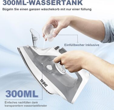Пароочисник 2300W з антипригарною підошвою, 300 мл резервуар, постійна подача пари 25 г/хв, паровий удар 150 г/хв, самоочищення, захист від накипу та запобігання протіканню. Великий об'єм.