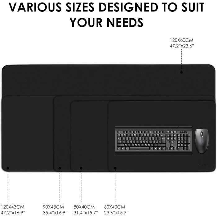 Килимок для миші та столу Vicwe з екошкіри PU, 90x43 см, чорний - захист для офісу та дому