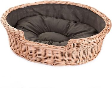 Wicker Dog Basket for Dog and Cat, Dog Bed, Cat Bed with Cushion, Pet Basket, Woven Cat Basket, 60x43 x H19 cm