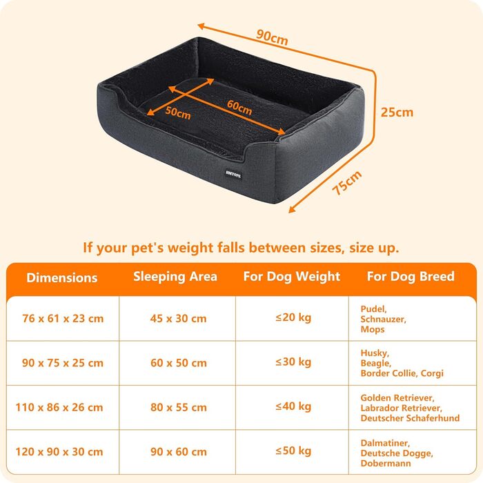 Крісло-ліжко для собак HMTOPE, 90 x 75 x 25 см, темно-сірий колір, знімний та пральний чохол
