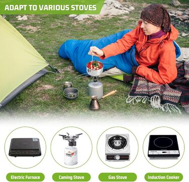 Набір кухонного посуду Anseom для кемпінгу, алюміній, складний, для 1-2 осіб, для туризму, риболовлі, пікніка