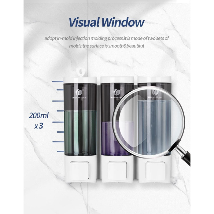 Ручний дозатор мила CHUANGDIAN, настінний, 200 мл, білий (трійка білий)