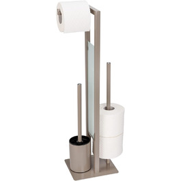 WENKO Stand WC-Garnitur Rivalta, freestanding toilet set with toilet brush, toilet paper and spare roll holder, matt lacquered steel, safety glass partition, 18 x 70 x 23 cm, Taupe Taupe/Black