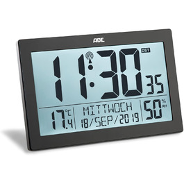 Digital Radio Clock with Large XL Display | Calendar | with Temperature Display & Hygrometer | Wall Clock | Radio Alarm Clock with 2 Alarm Times and Snooze Function | (--)