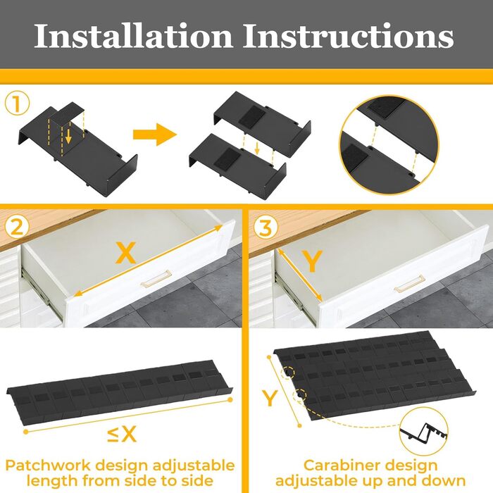 Організатор для спецій Famhap, 24 шт. - полиці для спецій у ящик, кухонний органайзер для спецій, полиці для спецій (Чорний, 12 шт.)