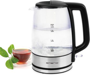 Електричний чайник EMERIO з об'ємом 1.7 л, синя LED-підсвітка, 360° підставка, скло Borosilikat, без BPA | WK-119988.7