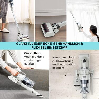 Бездротовий акумуляторний пилосос Klarstein без мішка з 4-ступеневим фільтром E12 EPA для шерсті тварин, килима та твердих підлог, ручний без мішка з насадкою для підлоги 180°