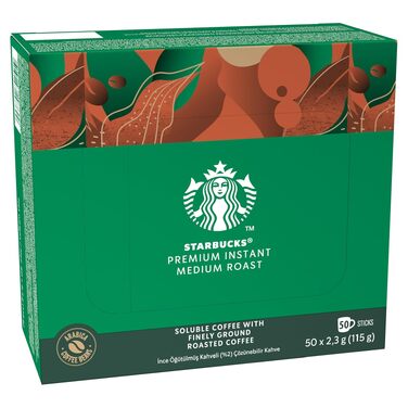 Розчинна кава Starbucks Premium Medium Roast, 100% арабіка, м'який та збалансований смак, 50 стіків по 2.3г