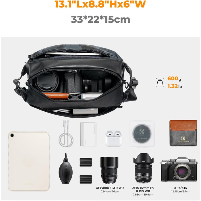 Рюкзак для камери K&F Concept, сумка через плече, фотосумка, камери, сумісний з Canon/Nikon/Sony/DJI Mavic, камуфляж M