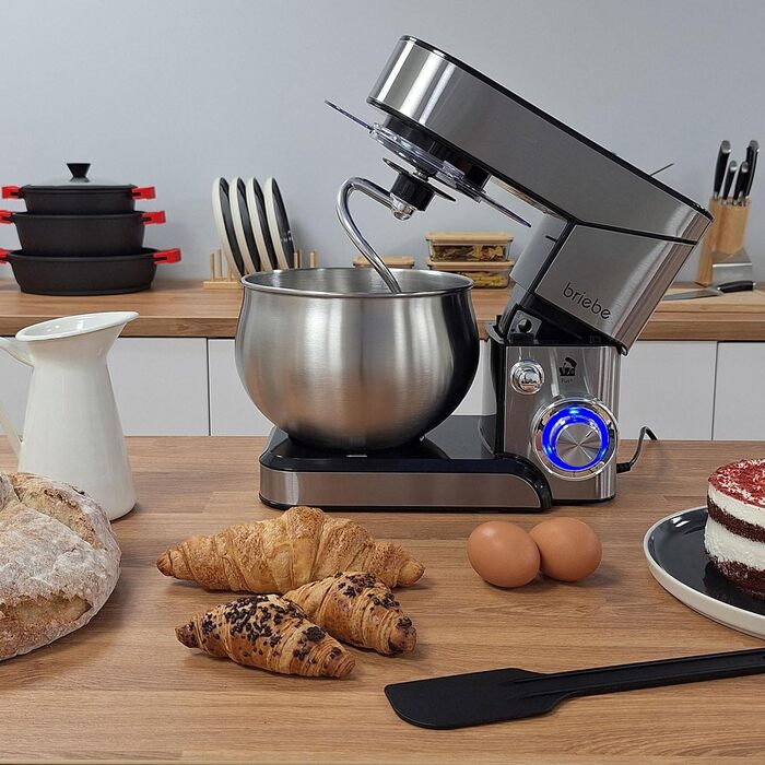 Професійна кухонна машина/міксер Briebe 1800W з орбітальною дією, 6 швидкостей + імпульс, нержавіюча сталь KM1114