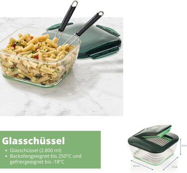 Genius Nicer Dicer Chef Deluxe XXL 37-Piece Set with Glass Bowl Set, Tomato & Vegetable Chopper & 3-in-1 Strainer Bowl - Crushes, Chops Onions, French Fry Cutter, Green