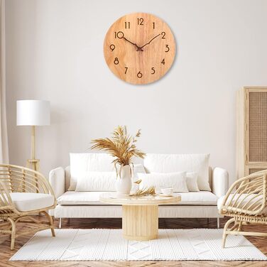 ACCSHINE Wall Clock Wood Oak Silent No Ticking Noise 30cm Quartz Large Easy to Read for Living Room Kitchen Bedroom Office School (Wood Color - Branch Hands)
