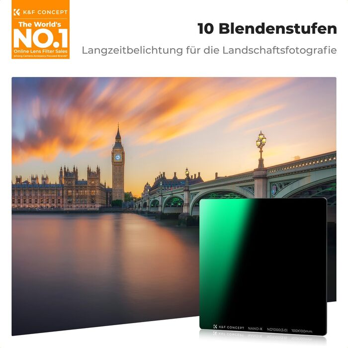 Набір фільтрів K&F Concept Nano-X: квадратний фільтр, ND1000, фільтр-утримувач, 8 адаптерних кілець
