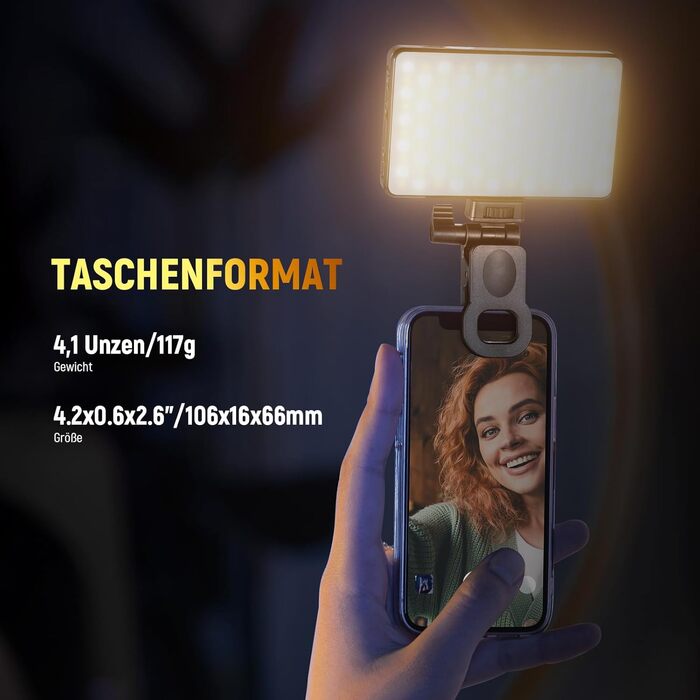 NEEWER LED світло для селфі та татуювань BL120B - сумісне з iPhone, з кліпсою, CPL фільтром, штативом та тримачем для телефону, для фото та відео