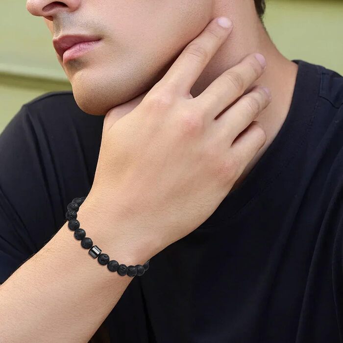 Чоловічі браслети з натурального каміння: тигрове око, лава, чорний онікс, бірюза. Набір 3-4 шт.