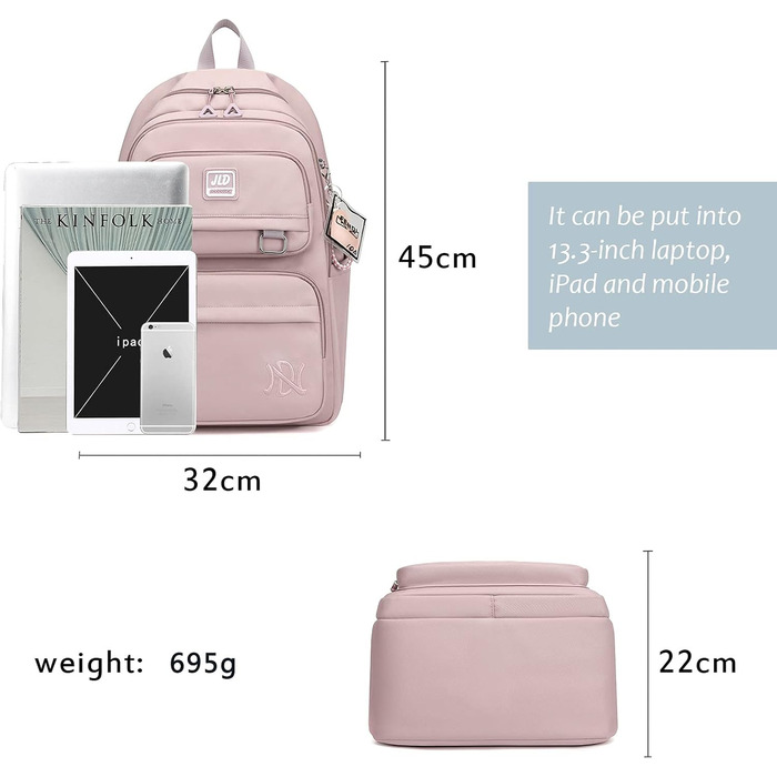 Шкільний рюкзак JANSBEN: водонепроникний, для підлітків, з відділенням для ноутбука, 30L, нейлон, фіолетовий