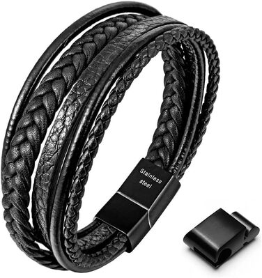 Чоловічий браслет Speroto з натуральної шкіри: преміум-якість, магнітний замок, чорний/коричневий (18-25 см), персоналізація, подарунок для чоловіків