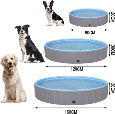 EUGAD Splash Pool for Medium-Sized Dogs, Foldable Dog Pool, Non-Slip Dog Bathtub, Water Pool with Sprinklers, Light Blue and Light Gray, 120x30cm 0018GYYC