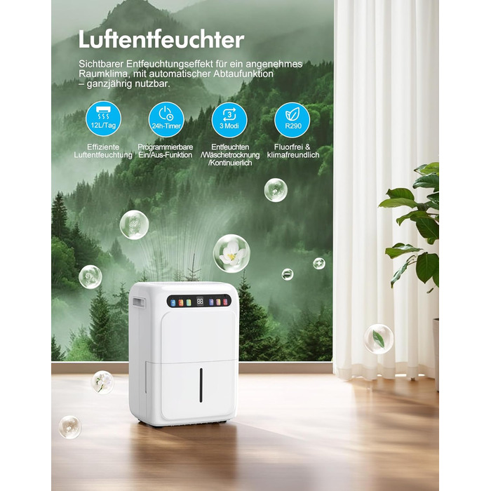 Електричний осушувач повітря з функцією сушіння білизни, тихий, з автоматичним контролем вологості, таймером, шланг 1м, для квартири до 120 м³, гарантія 10 років (20л)