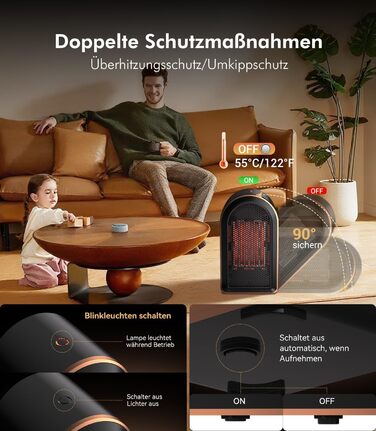 Керамічний обігрівач Mini Heizlüfter Neu Upgraded - компактний електрообігрівач для дому, офісу, кемпінгу (чорний)