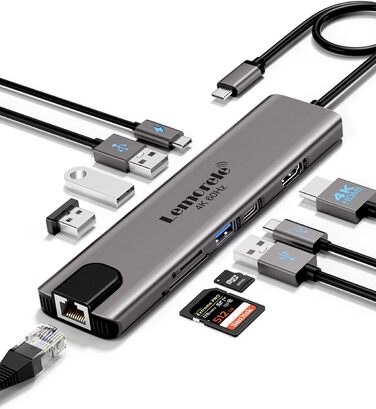 Lemorele USB-C Док-станція: 11-в-1 хаб з 2xHDMI 4K, 3xUSB 3.0/2.0, VGA, PD 100W, SD/TF, Ethernet (сумісна з Windows, MacBook, Dell, HP, Lenovo, Surface)
