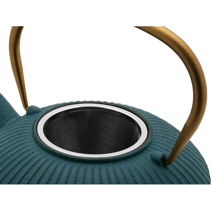 Bredemeijer Blue Flat Asia Teapot 1.1 Liter Cast Iron - Asia Cast Kettle with Stainless Steel Tea Filter Insert