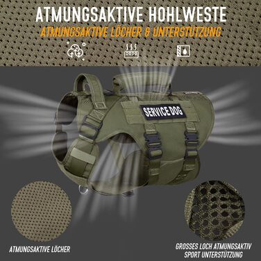 Тактичне обіднє повід для собак, навантажувальне обіднє повід для середніх та великих собак, дихаюча сітка, регульоване обіднє повід для службових собак з металевою застібкою 39г для тренувань, прогулянок (Зелений, L(Окружність шиї: 46-63см, Окружність гр