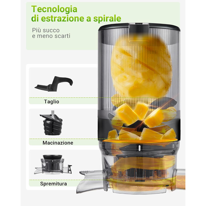 Шнекова соковижималка TUUMIIST Slow Juicer для цілих фруктів та овочів, 1.8 л, глянцевий чорний, 135 мм