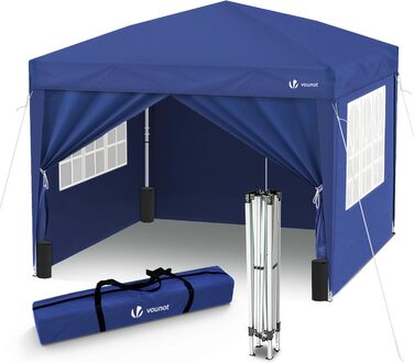 VOUNOT® Pavilion 3x3m with 4 Side Walls & 4 Sandbags, Pop-Up Folding Pavilion, Foldable Garden Tent Party Tent, including Bag, Grey (Blue+4 Side Walls)