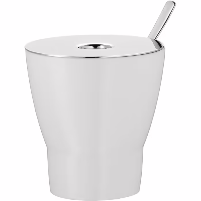 WMF Barista Sugar Bowl with Spoon, 130g, Porcelain, Polished Cromargan Stainless Steel, Spoon & Pouring Spout, for Granulated and Cubed Sugar