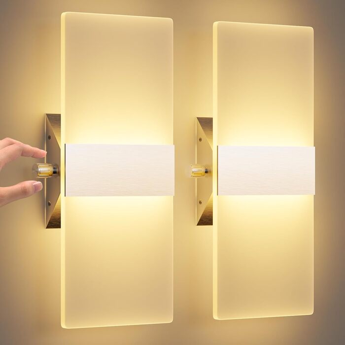 LED настінне освітлення ChangM 2 шт. 12W з вимикачем, диммер, акрил, тепле світло 2700K для дому, вітальні, спальні, сходи, коридору