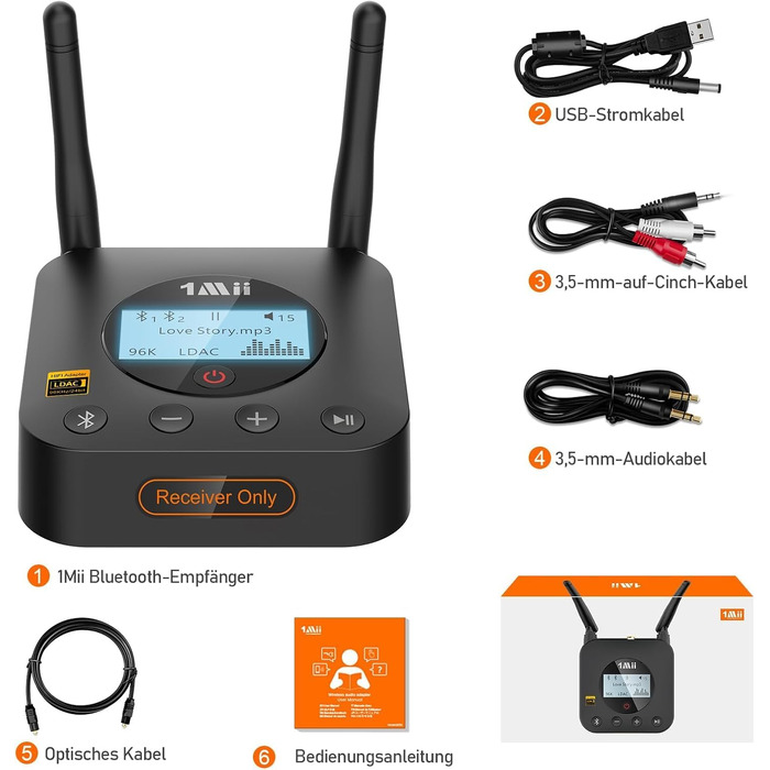 Bluetooth-ресивер 1Mii B06Pro+ для стереосистем з підтримкою LDAC та aptX HD, чорний
