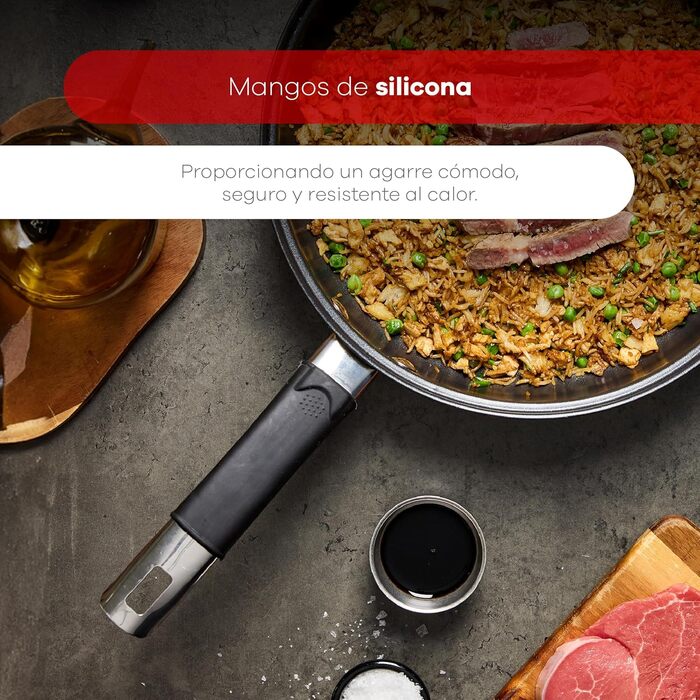 Набір сковорідок Bergner Baster з нержавіючої сталі (6 шт.) 20, 24, 28 см з подовженими ручками, захисні кришки, силіконові ручки, антипригарне покриття, індукційне дно 20, 24, 28 см